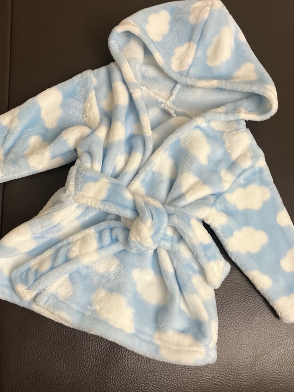 Hooded Cloud-Print Kids Bathrobe - Light Blue & White Boy or Girl